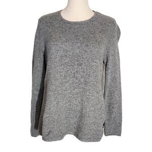 J. Jill Grey Long Sleeve Sweater Contrast Fabric Side Slits Women Petite Size SP